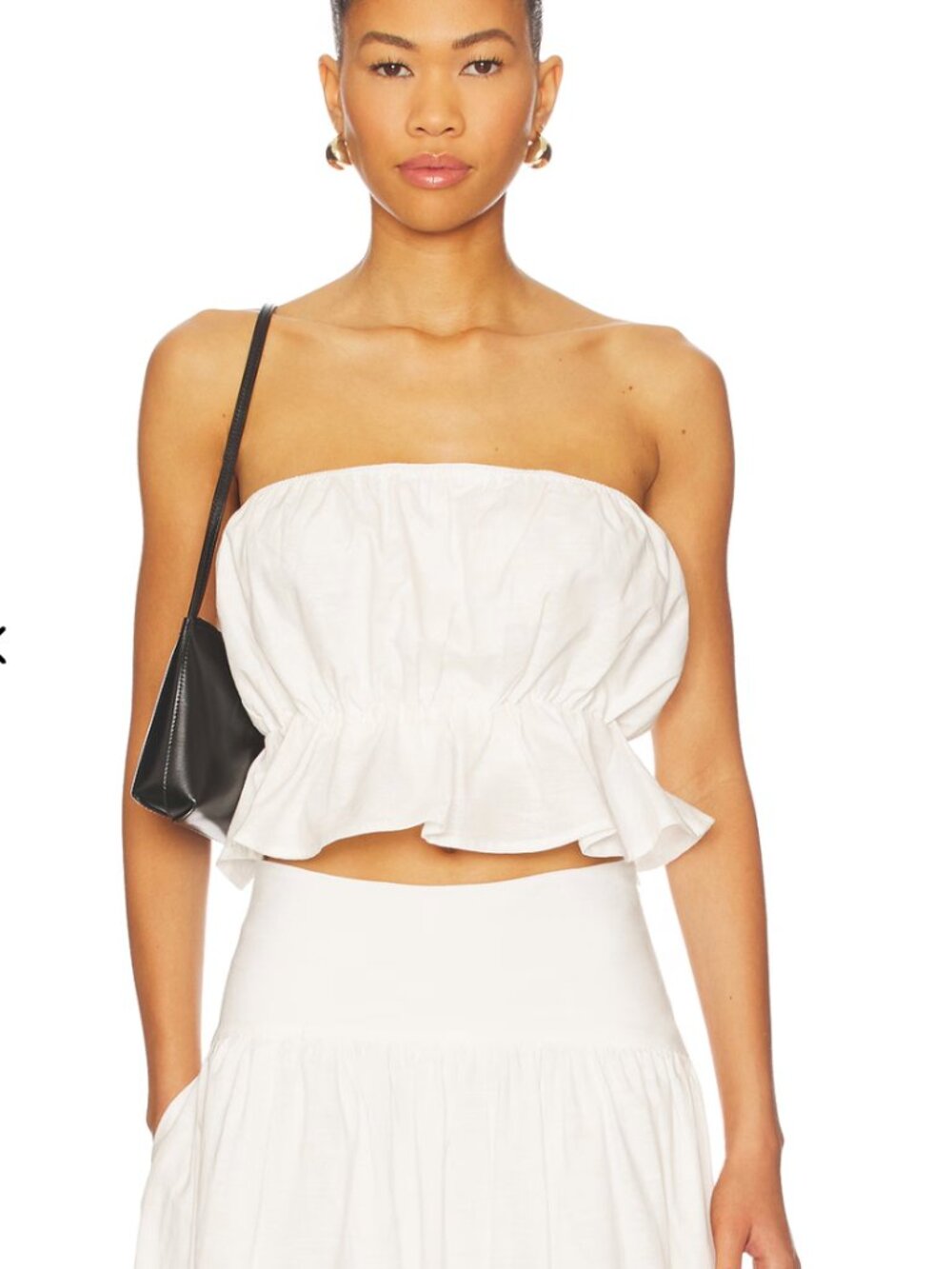 Strapless White Ruffled Peplum Crop Top